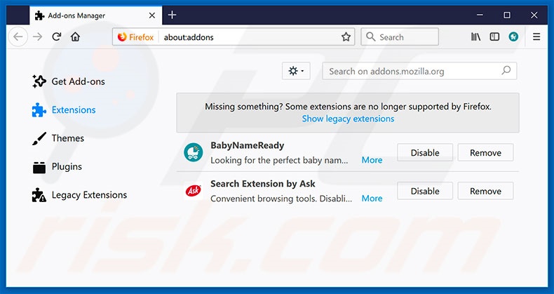 Removing hp.myway.com related Mozilla Firefox extensions