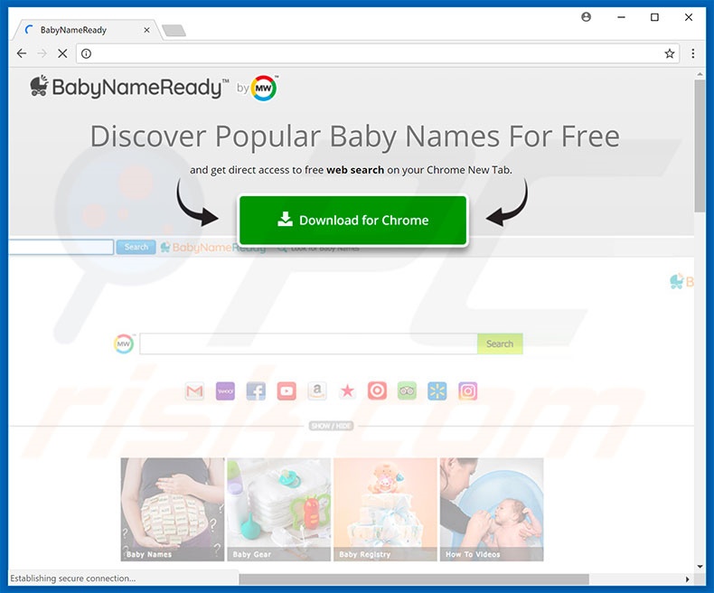 Website used to promote BabyNameReady browser hijacker