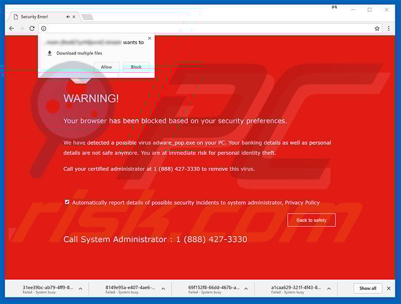 Your Browser Has Been Blocked Based On Your Security Preferences scam