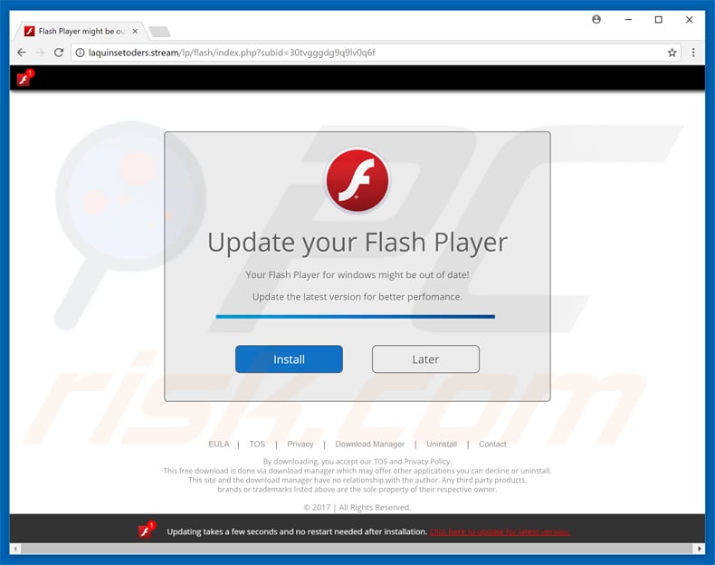 fake flash player update pop-up promoting coinminer malware sample 2