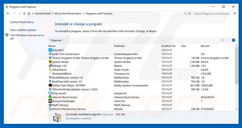 search.easyprivacyswitch.com browser hijacker uninstall via Control Panel