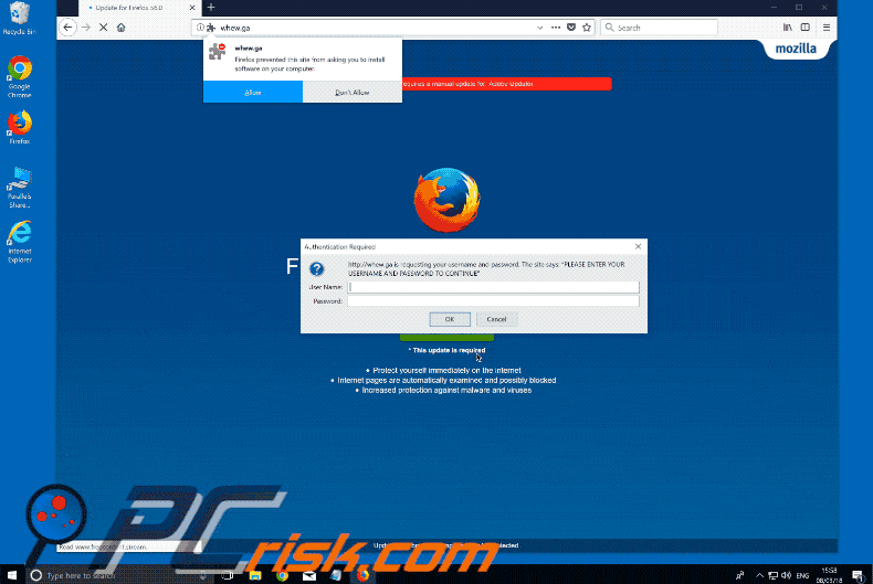 fake firefox update pop-up appearance