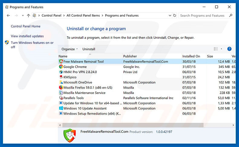 Free Malware Removal Tool adware uninstall via Control Panel