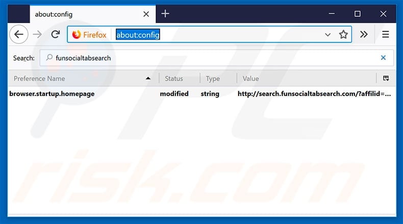 Removing search.funsocialtabsearch.com from Mozilla Firefox default search engine