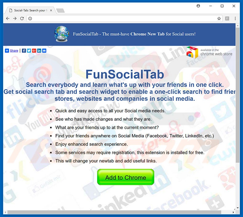 Website used to promote FunSocialTab browser hijacker