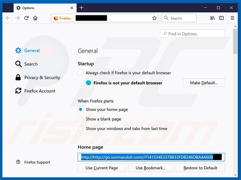Removing go.normandoh.com from Mozilla Firefox homepage