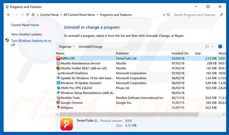 go.normandoh.com browser hijacker uninstall via Control Panel