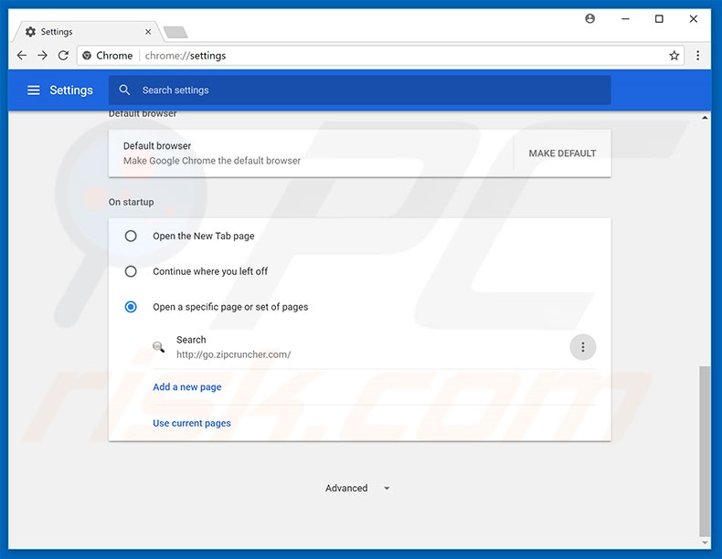 Removing go.zipcruncher.com from Google Chrome homepage