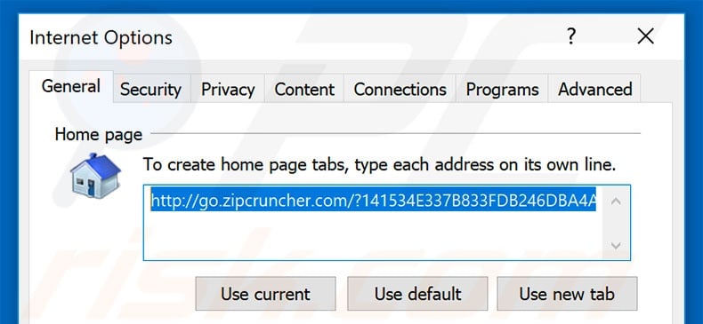 Removing go.zipcruncher.com from Internet Explorer homepage