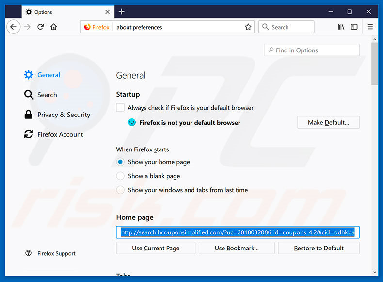 Removing search.hcouponsimplified.com from Mozilla Firefox homepage