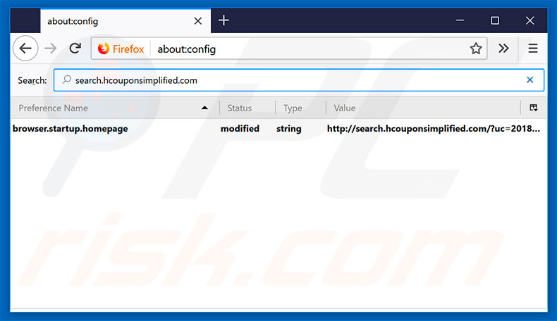 Removing search.hcouponsimplified.com from Mozilla Firefox default search engine