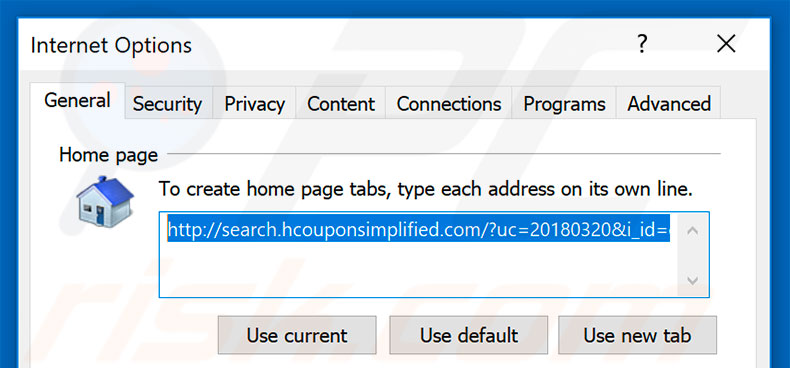 Removing search.hcouponsimplified.com from Internet Explorer homepage