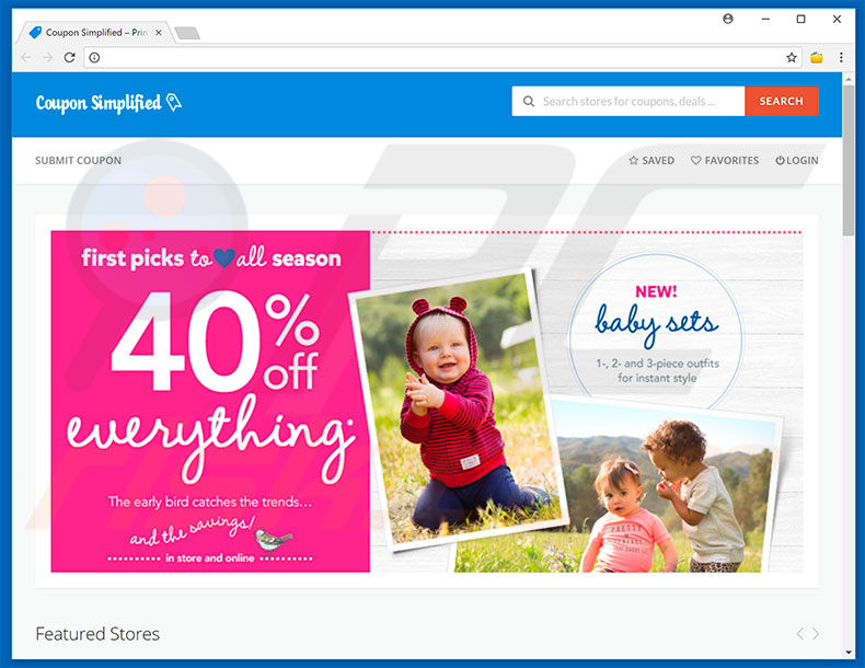 Website used to promote Coupon Simplified browser hijacker