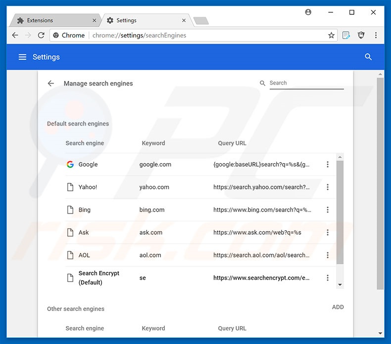 Removing search.heasytofindforms.com from Google Chrome default search engine