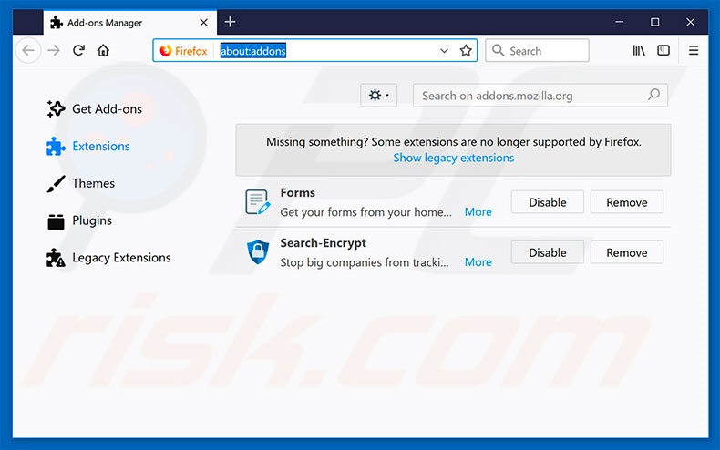Removing search.heasytofindforms.com related Mozilla Firefox extensions