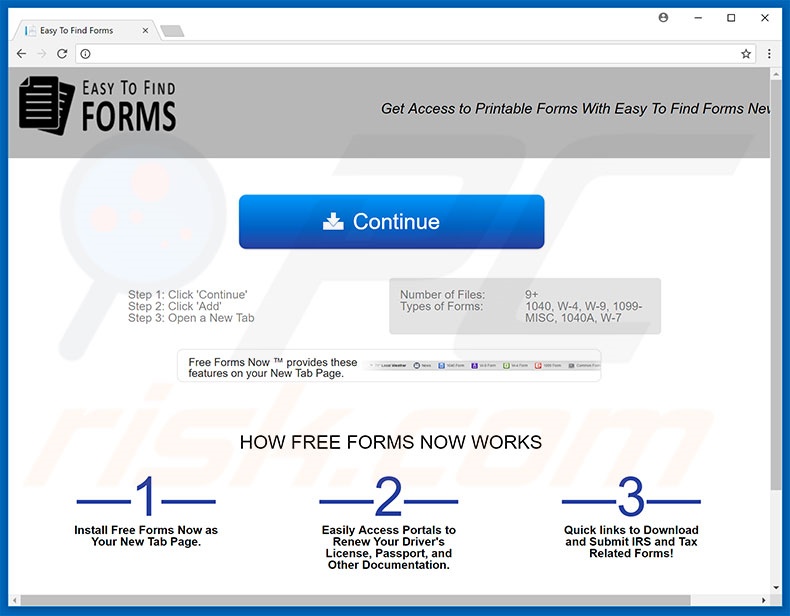 Website used to promote Easy To Find Forms browser hijacker