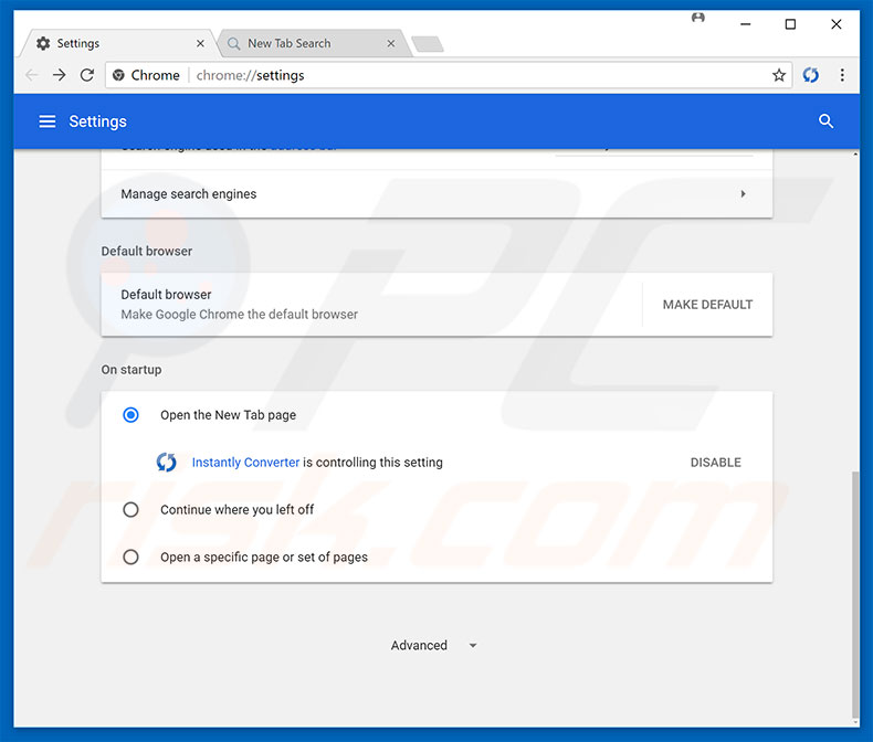 Removing search.hinstantlyconverter.com from Google Chrome homepage