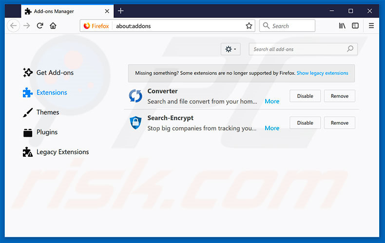 Removing search.hinstantlyconverter.com related Mozilla Firefox extensions