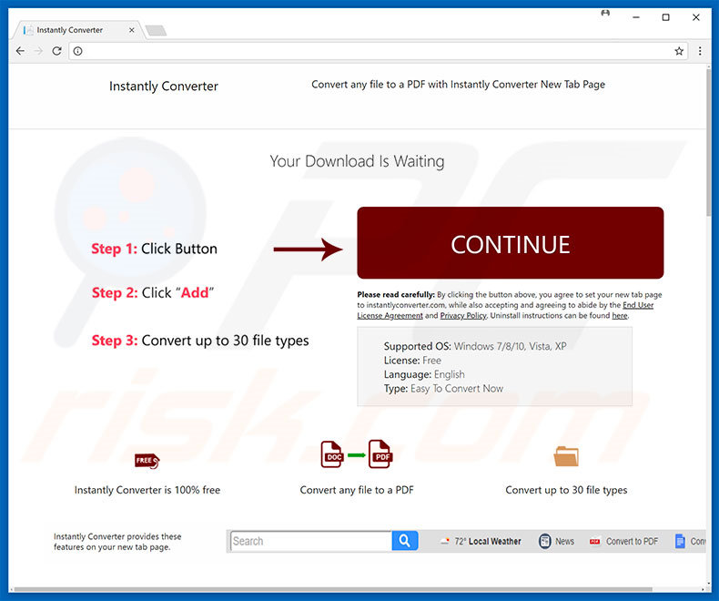 Website used to promote Instantly Converter browser hijacker