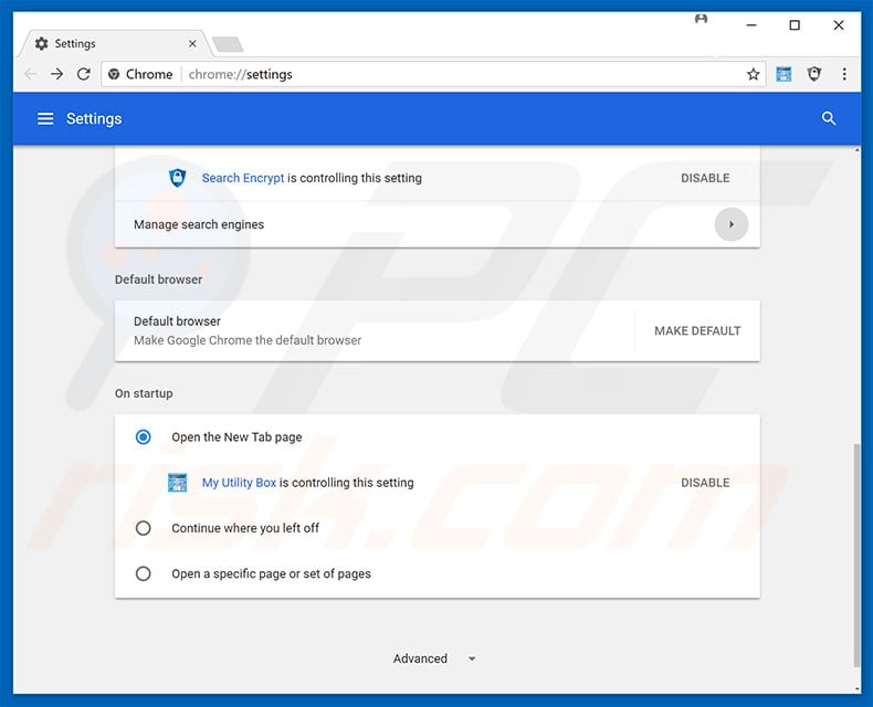 Removing search.hmyutilitybox.co from Google Chrome homepage