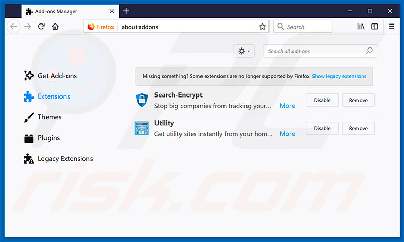 Removing search.hmyutilitybox.co related Mozilla Firefox extensions