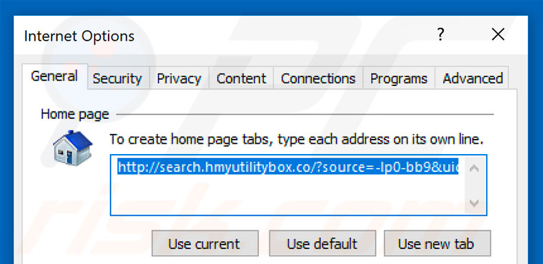 Removing search.hmyutilitybox.co from Internet Explorer homepage