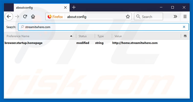 Removing home.streamitwhere.com from Mozilla Firefox default search engine