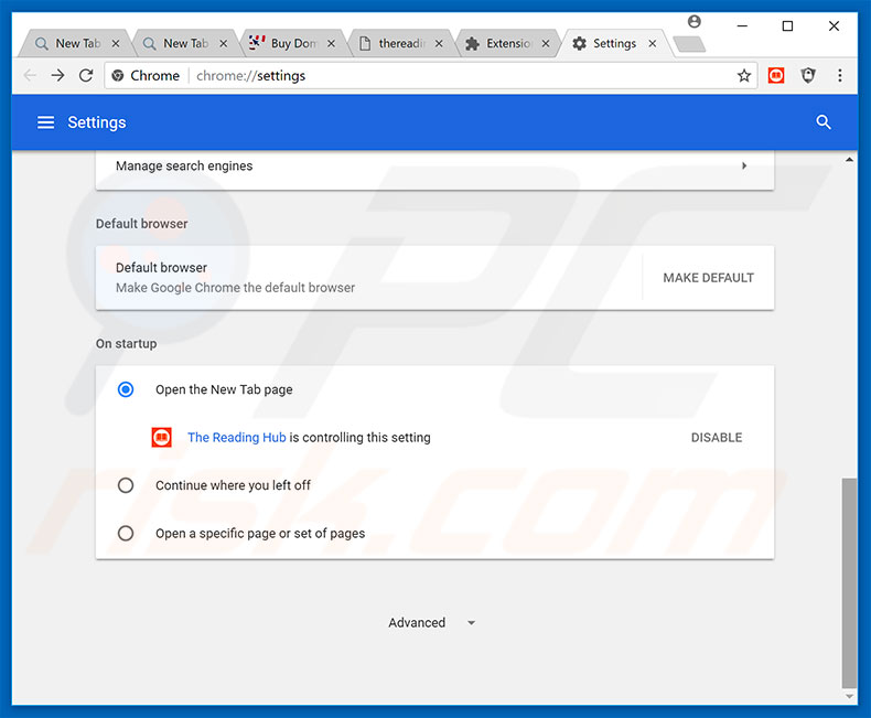 Removing search.hthereadinghub.com from Google Chrome homepage