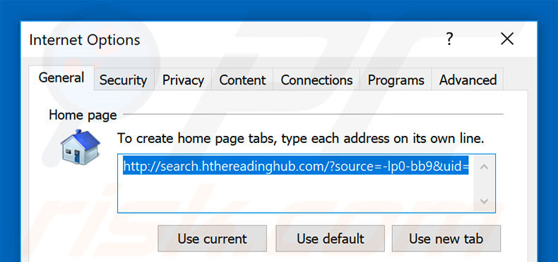Removing search.hthereadinghub.com from Internet Explorer homepage