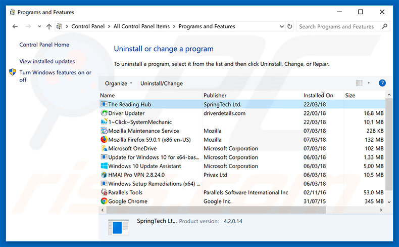 search.hthereadinghub.com browser hijacker uninstall via Control Panel