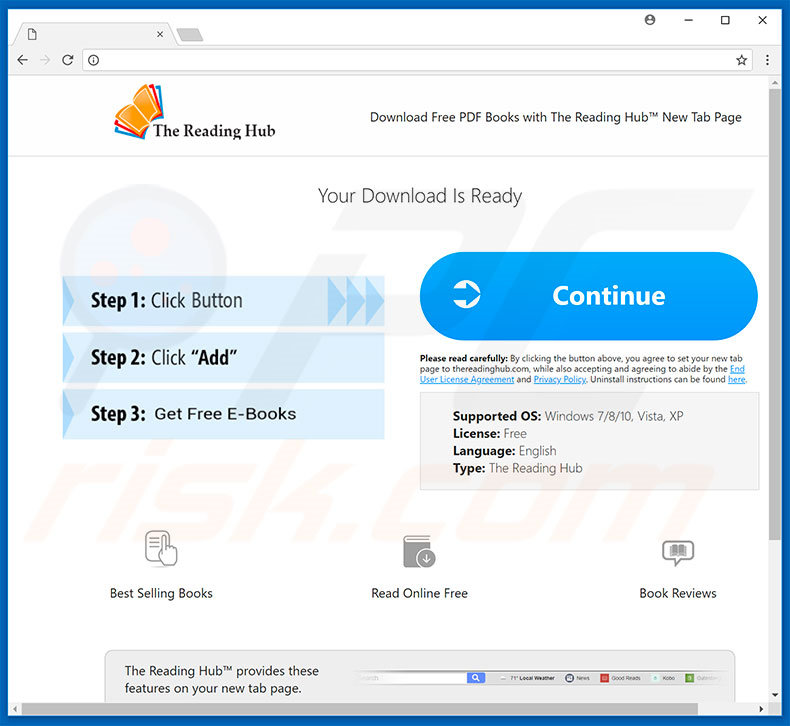 Website used to promote The Reading Hub browser hijacker