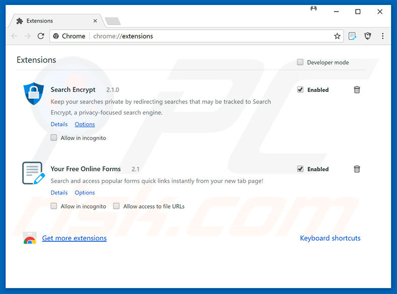 Removing search.hyourfreeonlineformspop.com related Google Chrome extensions