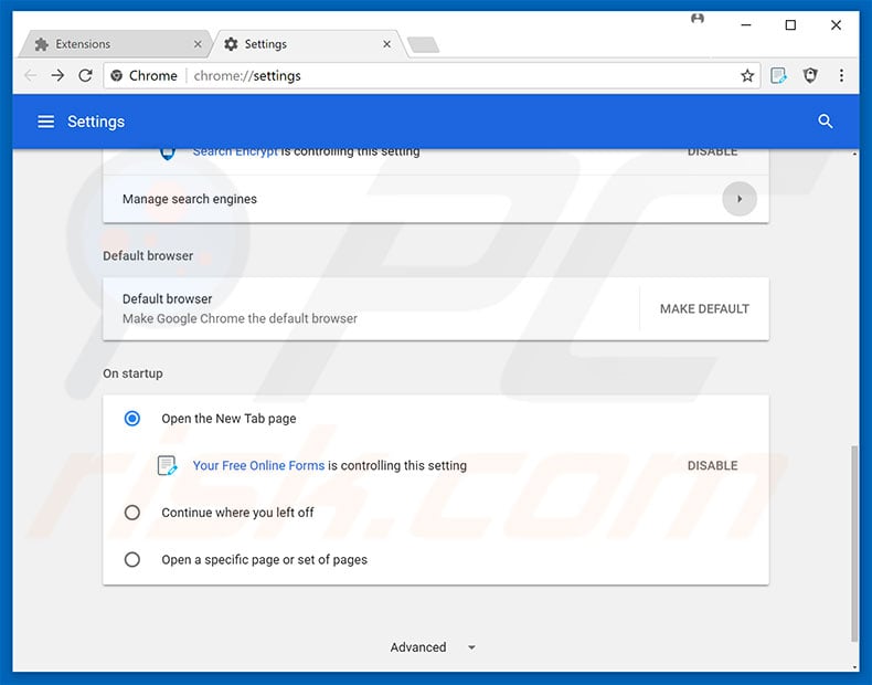 Removing search.hyourfreeonlineformspop.com from Google Chrome homepage