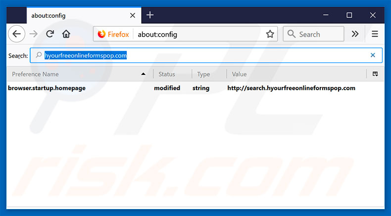 Removing search.hyourfreeonlineformspop.com from Mozilla Firefox default search engine