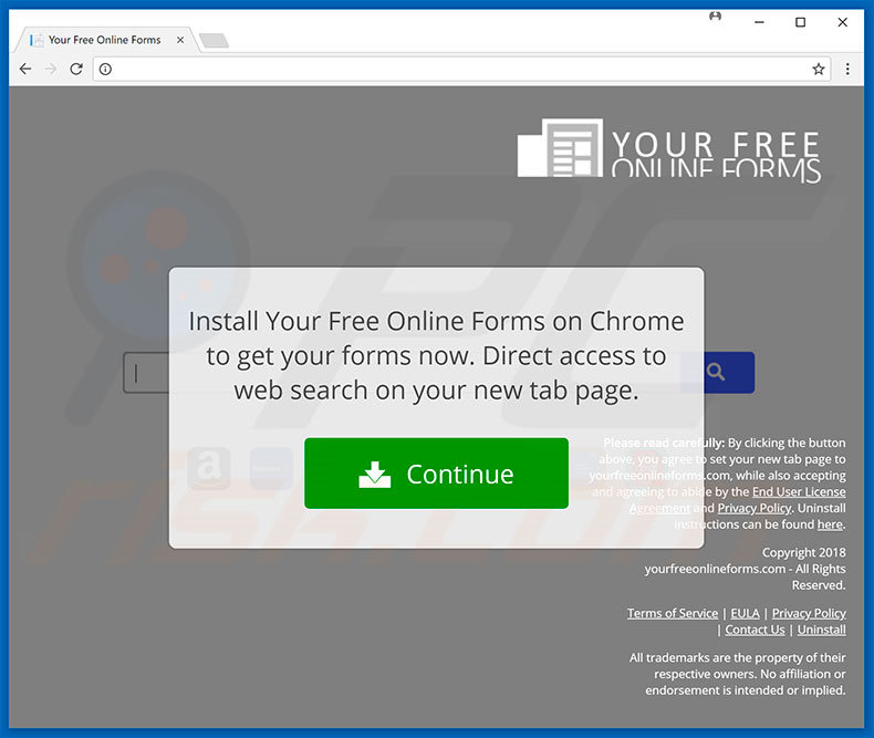 Website used to promote Your Free Online Forms browser hijacker