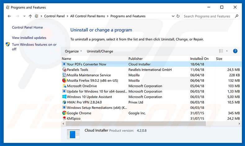 search.hyourpdfsconverternow.com browser hijacker uninstall via Control Panel