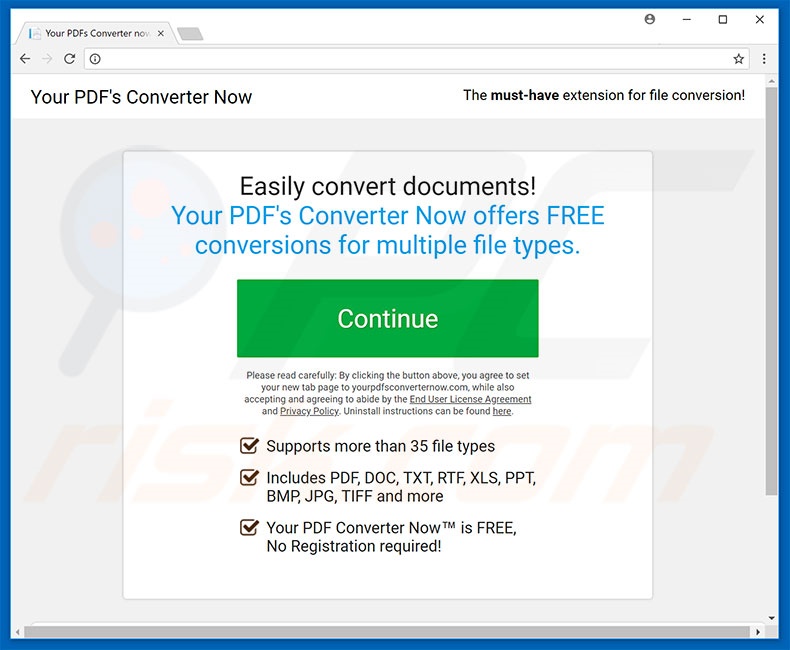 Website used to promote Your PDFs Converter Now browser hijacker