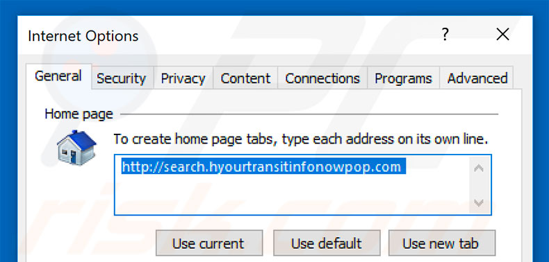Removing search.hyourtransitinfonowpop.com from Internet Explorer homepage