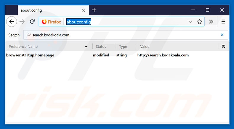 Removing search.kodakoala.com from Mozilla Firefox default search engine