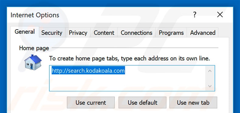Removing search.kodakoala.com from Internet Explorer homepage