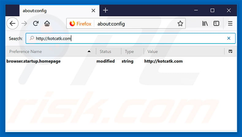 Removing kotcatk.com from Mozilla Firefox default search engine