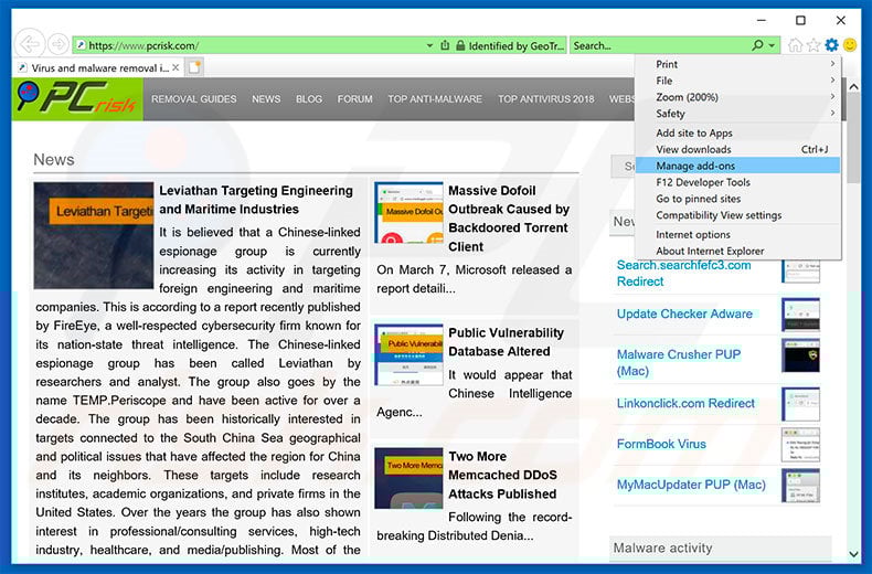 Removing leadtrack.pro ads from Internet Explorer step 1
