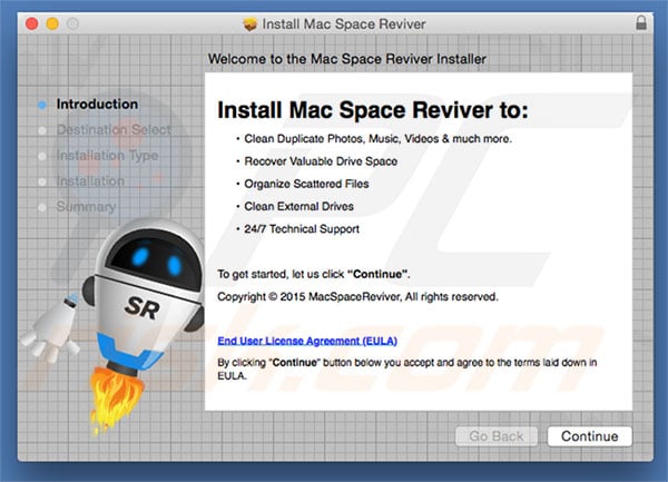 Delusive installer used to promote Mac Space Reviver