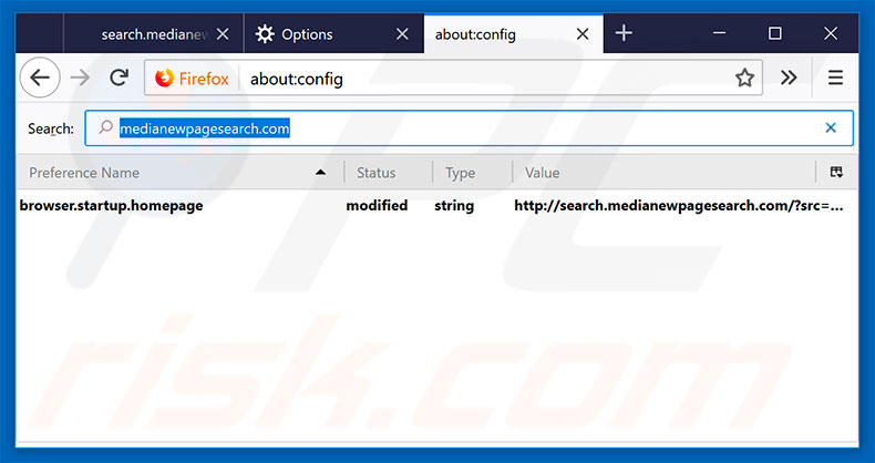 Removing search.medianewpagesearch.com from Mozilla Firefox default search engine