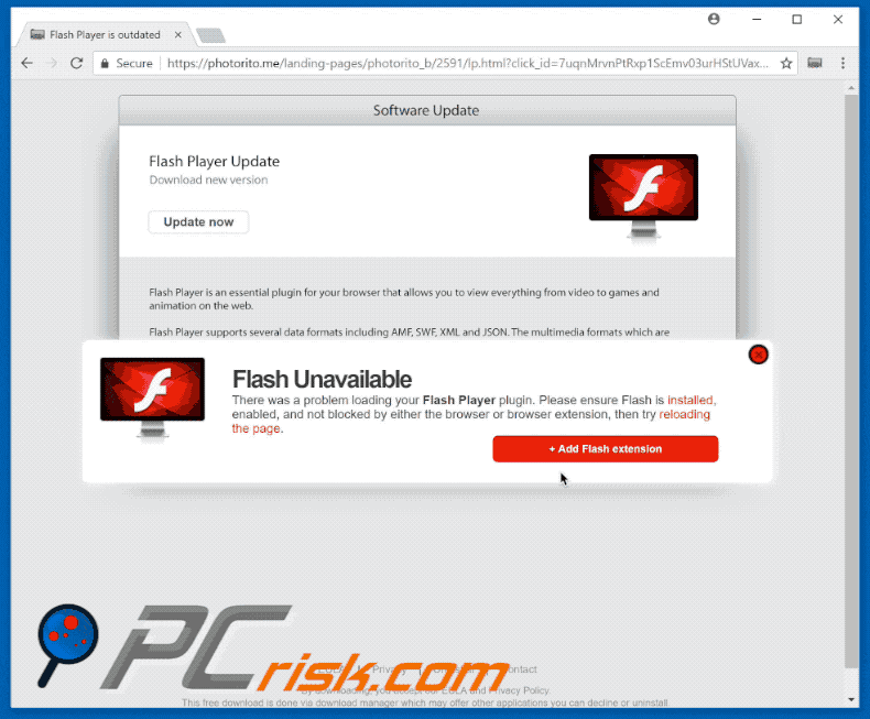 mediatabtv.online browser hijacker photorito fake flash player update gif