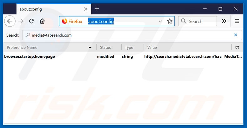 Removing search.mediatvtabsearch.com from Mozilla Firefox default search engine