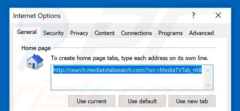 Removing search.mediatvtabsearch.com from Internet Explorer homepage