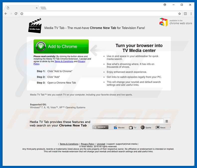 Website used to promote MediaTVTab browser hijacker