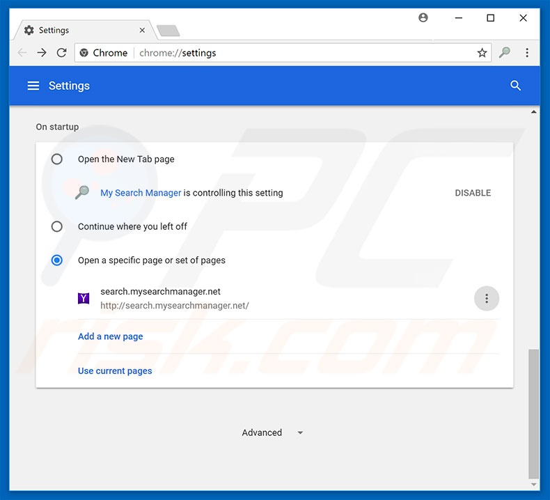 Removing search.mysearchmanager.net from Google Chrome homepage