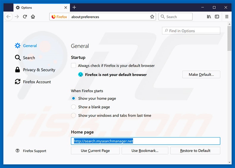 Removing search.mysearchmanager.net from Mozilla Firefox homepage